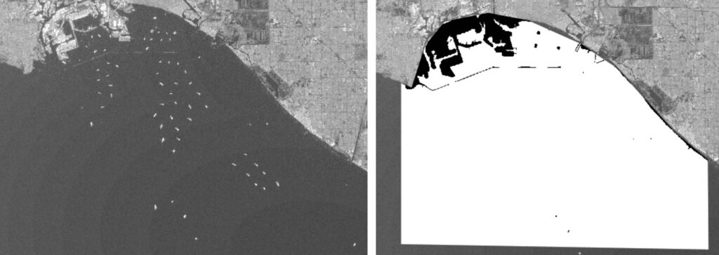 Image shows the area identified as water in the Long Beach Harbor